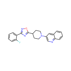 Fc1ccccc1-c1noc(C2CCN(c3cnc4ccccc4c3)CC2)n1 ZINC000040878804