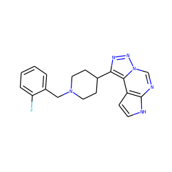 Fc1ccccc1CN1CCC(c2nnn3cnc4[nH]ccc4c23)CC1 ZINC001772614046