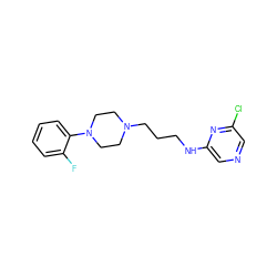 Fc1ccccc1N1CCN(CCCNc2cncc(Cl)n2)CC1 ZINC000066468290