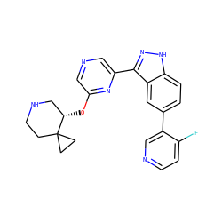 Fc1ccncc1-c1ccc2[nH]nc(-c3cncc(O[C@H]4CNCCC45CC5)n3)c2c1 ZINC000299865415