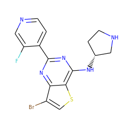 Fc1cnccc1-c1nc(N[C@@H]2CCNC2)c2scc(Br)c2n1 ZINC000223687322