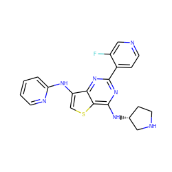 Fc1cnccc1-c1nc(N[C@@H]2CCNC2)c2scc(Nc3ccccn3)c2n1 ZINC000223661994