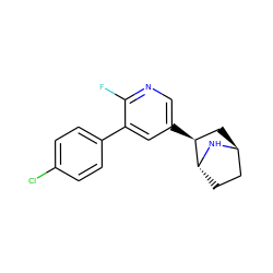 Fc1ncc([C@H]2C[C@H]3CC[C@H]2N3)cc1-c1ccc(Cl)cc1 ZINC000253918519