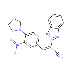 N#C/C(=C/c1ccc(N2CCCC2)c([N+](=O)[O-])c1)c1nc2ccccc2[nH]1 ZINC000013124721