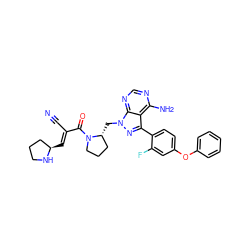 N#C/C(=C\[C@@H]1CCCN1)C(=O)N1CCC[C@H]1Cn1nc(-c2ccc(Oc3ccccc3)cc2F)c2c(N)ncnc21 ZINC000216895813