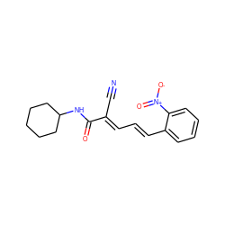 N#C/C(=C\C=C\c1ccccc1[N+](=O)[O-])C(=O)NC1CCCCC1 ZINC000003251610