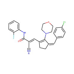 N#C/C(=C\C1=C(N2CCOCC2)/C(=C\c2ccc(Cl)cc2)CC1)C(=O)Nc1ccccc1F ZINC000032695927