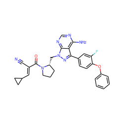 N#C/C(=C\C1CC1)C(=O)N1CCC[C@H]1Cn1nc(-c2ccc(Oc3ccccc3)c(F)c2)c2c(N)ncnc21 ZINC000211022301