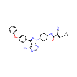 N#C/C(=C\C1CC1)C(=O)NC1CCC(n2nc(-c3ccc(Oc4ccccc4)cc3)c3c(N)ncnc32)CC1 ZINC000205069985