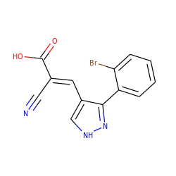 N#C/C(=C\c1c[nH]nc1-c1ccccc1Br)C(=O)O ZINC000005827768