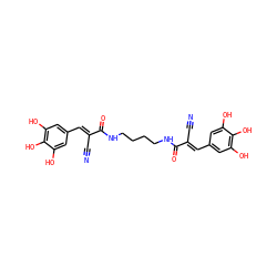 N#C/C(=C\c1cc(O)c(O)c(O)c1)C(=O)NCCCCNC(=O)/C(C#N)=C/c1cc(O)c(O)c(O)c1 ZINC000006007122