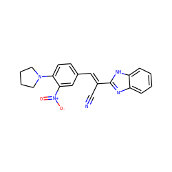 N#C/C(=C\c1ccc(N2CCCC2)c([N+](=O)[O-])c1)c1nc2ccccc2[nH]1 ZINC000004675733