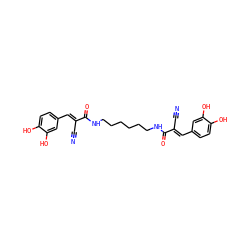 N#C/C(=C\c1ccc(O)c(O)c1)C(=O)NCCCCCCNC(=O)/C(C#N)=C/c1ccc(O)c(O)c1 ZINC000006007120