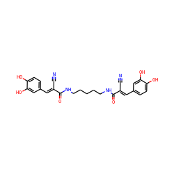 N#C/C(=C\c1ccc(O)c(O)c1)C(=O)NCCCCCNC(=O)/C(C#N)=C/c1ccc(O)c(O)c1 ZINC000001646734