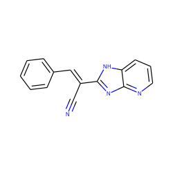 N#C/C(=C\c1ccccc1)c1nc2ncccc2[nH]1 ZINC000013114952