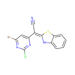 N#C/C(=C1/Nc2ccccc2S1)c1cc(Br)nc(Cl)n1 ZINC000013647665