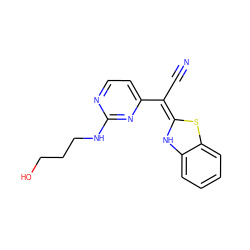 N#C/C(=C1/Nc2ccccc2S1)c1ccnc(NCCCO)n1 ZINC000013647725