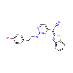 N#C/C(=C1/Nc2ccccc2S1)c1ccnc(NCCc2ccc(O)cc2)n1 ZINC000013647768