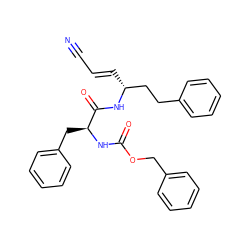 N#C/C=C/[C@H](CCc1ccccc1)NC(=O)[C@H](Cc1ccccc1)NC(=O)OCc1ccccc1 ZINC001772580627