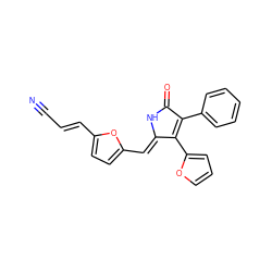 N#C/C=C/c1ccc(/C=C2\NC(=O)C(c3ccccc3)=C2c2ccco2)o1 ZINC000045349050