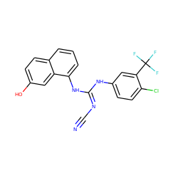 N#C/N=C(/Nc1ccc(Cl)c(C(F)(F)F)c1)Nc1cccc2ccc(O)cc12 ZINC000071332667