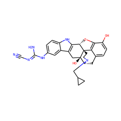 N#C/N=C(\N)Nc1ccc2[nH]c3c(c2c1)C[C@@]1(O)[C@H]2Cc4ccc(O)c5c4[C@@]1(CCN2CC1CC1)[C@H]3O5 ZINC000013556256