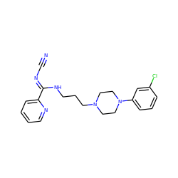 N#C/N=C(\NCCCN1CCN(c2cccc(Cl)c2)CC1)c1ccccn1 ZINC000082151133