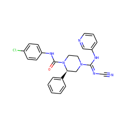 N#C/N=C(\Nc1cccnc1)N1CCN(C(=O)Nc2ccc(Cl)cc2)[C@H](c2ccccc2)C1 ZINC000040919104