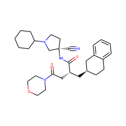 N#C[C@@]1(NC(=O)[C@@H](CC(=O)N2CCOCC2)C[C@@H]2CCc3ccccc3C2)CCN(C2CCCCC2)C1 ZINC000028817774