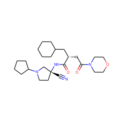 N#C[C@@]1(NC(=O)[C@@H](CC(=O)N2CCOCC2)CC2CCCCC2)CCN(C2CCCC2)C1 ZINC000028817768