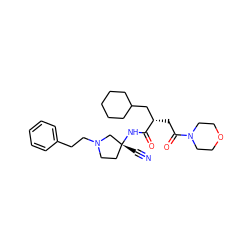 N#C[C@@]1(NC(=O)[C@@H](CC(=O)N2CCOCC2)CC2CCCCC2)CCN(CCc2ccccc2)C1 ZINC000013918413