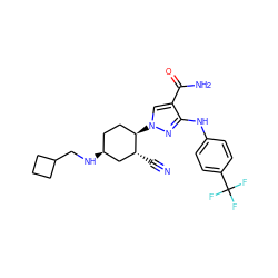 N#C[C@@H]1C[C@@H](NCC2CCC2)CC[C@H]1n1cc(C(N)=O)c(Nc2ccc(C(F)(F)F)cc2)n1 ZINC000221889866