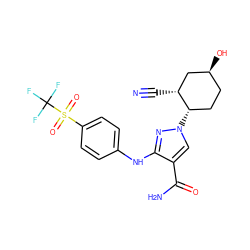 N#C[C@@H]1C[C@@H](O)CC[C@@H]1n1cc(C(N)=O)c(Nc2ccc(S(=O)(=O)C(F)(F)F)cc2)n1 ZINC000261193021