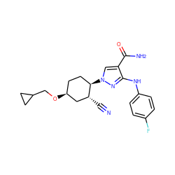 N#C[C@@H]1C[C@@H](OCC2CC2)CC[C@H]1n1cc(C(N)=O)c(Nc2ccc(F)cc2)n1 ZINC000222973153