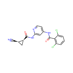 N#C[C@@H]1C[C@@H]1C(=O)Nc1cc(NC(=O)c2c(Cl)cccc2Cl)ccn1 ZINC000096928703