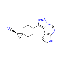 N#C[C@@H]1CC12CCC(c1nnn3cnc4[nH]ccc4c13)CC2 ZINC001772649050