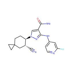 N#C[C@@H]1CC2(CC[C@H]1n1cc(C(N)=O)c(Nc3ccnc(F)c3)n1)CC2 ZINC000221165439