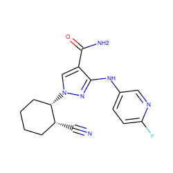 N#C[C@@H]1CCCC[C@@H]1n1cc(C(N)=O)c(Nc2ccc(F)nc2)n1 ZINC000221086673