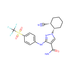 N#C[C@@H]1CCCC[C@@H]1n1cc(C(N)=O)c(Nc2ccc(S(=O)(=O)C(F)(F)F)cc2)n1 ZINC000205037371