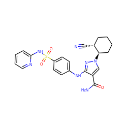 N#C[C@@H]1CCCC[C@H]1n1cc(C(N)=O)c(Nc2ccc(S(=O)(=O)Nc3ccccn3)cc2)n1 ZINC000221106323