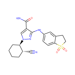 N#C[C@@H]1CCCC[C@H]1n1cc(C(N)=O)c(Nc2ccc3c(c2)CCS3(=O)=O)n1 ZINC000221091873