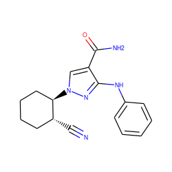 N#C[C@@H]1CCCC[C@H]1n1cc(C(N)=O)c(Nc2ccccc2)n1 ZINC000205045911