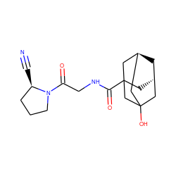 N#C[C@@H]1CCCN1C(=O)CNC(=O)C12C[C@H]3C[C@@H](CC(O)(C3)C1)C2 ZINC000101678627