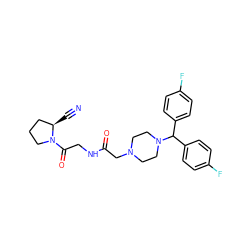 N#C[C@@H]1CCCN1C(=O)CNC(=O)CN1CCN(C(c2ccc(F)cc2)c2ccc(F)cc2)CC1 ZINC000084619819