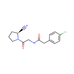 N#C[C@@H]1CCCN1C(=O)CNC(=O)Cc1ccc(Cl)cc1 ZINC000084616008