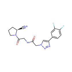 N#C[C@@H]1CCCN1C(=O)CNC(=O)Cn1cc(-c2ccc(F)c(F)c2)nn1 ZINC000033134815