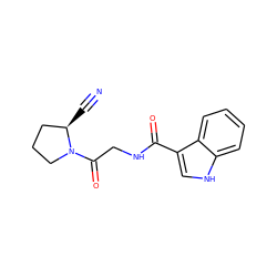 N#C[C@@H]1CCCN1C(=O)CNC(=O)c1c[nH]c2ccccc12 ZINC000096270297