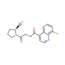 N#C[C@@H]1CCCN1C(=O)CNC(=O)c1ccnc2c(Br)cccc12 ZINC000096270271