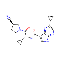 N#C[C@@H]1CCN(C(=O)[C@H](NC(=O)c2c[nH]c3ncc(C4CC4)nc23)C2CC2)C1 ZINC000095583506