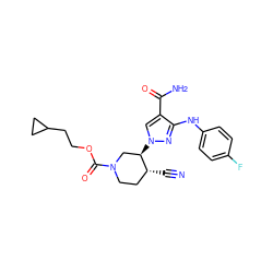 N#C[C@@H]1CCN(C(=O)OCCC2CC2)C[C@H]1n1cc(C(N)=O)c(Nc2ccc(F)cc2)n1 ZINC000205073807